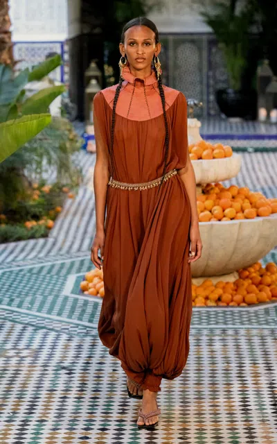 Alemais Artemis Silk Georgette Jumpsuit In Brown