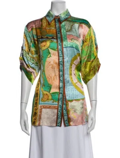 Pre-owned Alemais Atlas Shirt Silk Blouse In Green