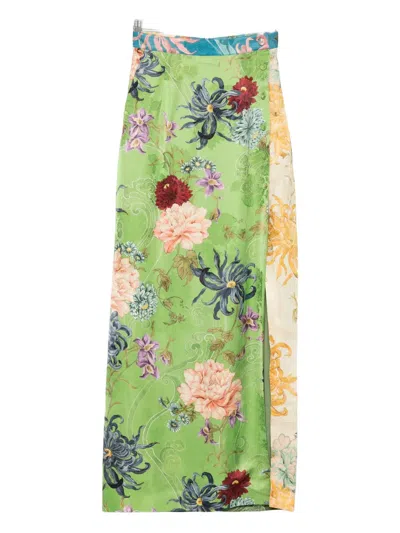 Alemais Avery Floral-print Side-split Long Skirt In Green