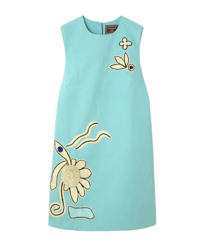 Alemais Azar Embroidered Cotton-canvas Mini Dress In Blue