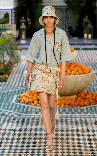 Alemais Azar Raffia-embellished Linen Shirt In Gray