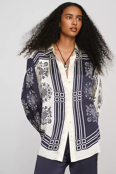 Alemais Banderra 100% Silk Buttondown Shirt In Blue