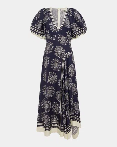 Alemais Banderra Asymmetric Puff-sleeve Midi Dress In Black