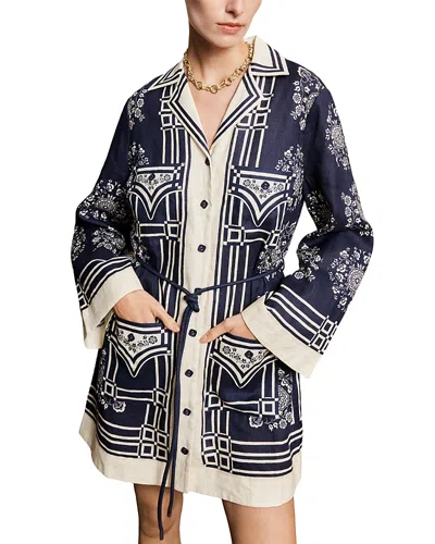 Alemais Banderra Belted Printed Linen Mini Dress In Blue