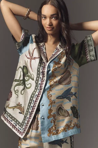 Alemais Bath House Short-sleeve Silk Buttondown Shirt In Multicolor