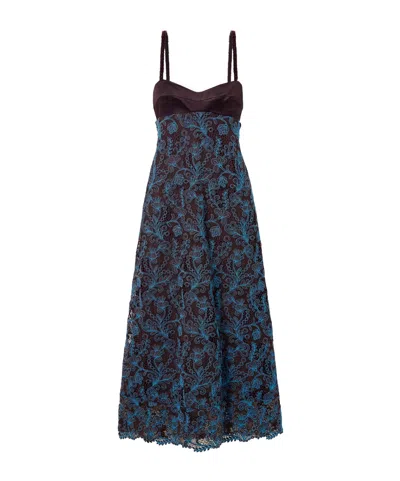 Alemais Francine Bead-embellished Satin-trimmed Guipure Lace Midi Dress In Blue
