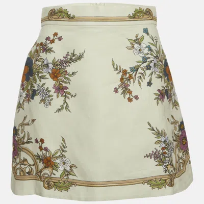 Pre-owned Alemais Beige Antoinette Print Linen Mini Skirt M In Sand