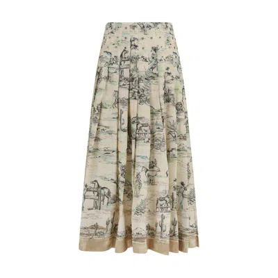 Alemais Beige Linen Midi Skirt In Multi