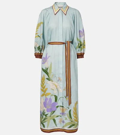 Alemais Belted Floral Linen Shirt Dress In Multi