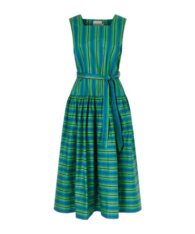 Alemais Margo Belted Striped Organic Cotton-poplin Midi Dress In Green