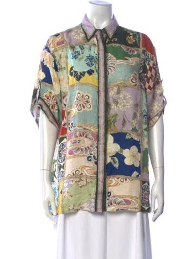 Pre-owned Alemais Bianca Linen Blouse In Multicolor