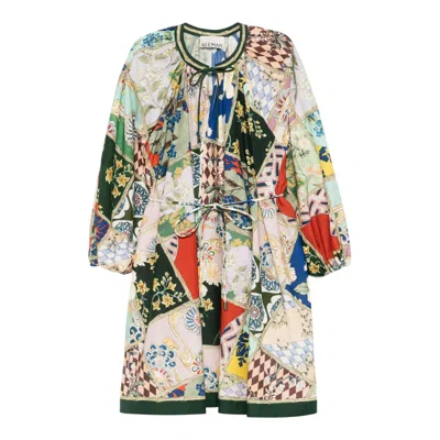 Alemais Bianca Belted Gathered Printed Cotton And Silk-blend Voile Mini Dress In Multi