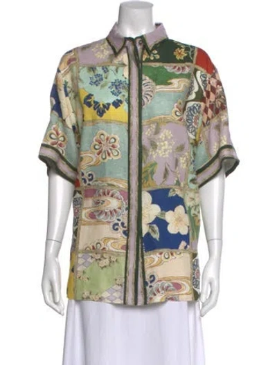 Pre-owned Alemais Bianca Shirt Linen Blouse In Multi