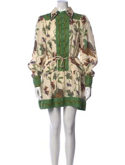 Pre-owned Alemais Birdie Mini Dress In Green/neutrals
