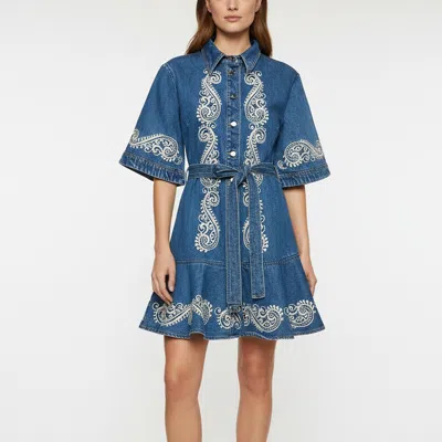 Pre-owned Alemais Alémais Blue Embroidered Jacones Denim Mini Dress L