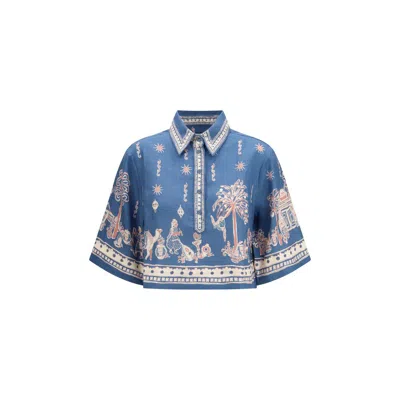 Alemais Acacia Cropped Printed Linen Shirt In Multi