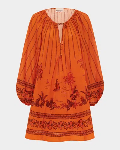 Alemais Boathouse Cotton Voile Mini Dress In Orange