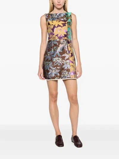 Alemais Bodie Frayed Patchwork Floral-jacquard Mini Dress In Multi