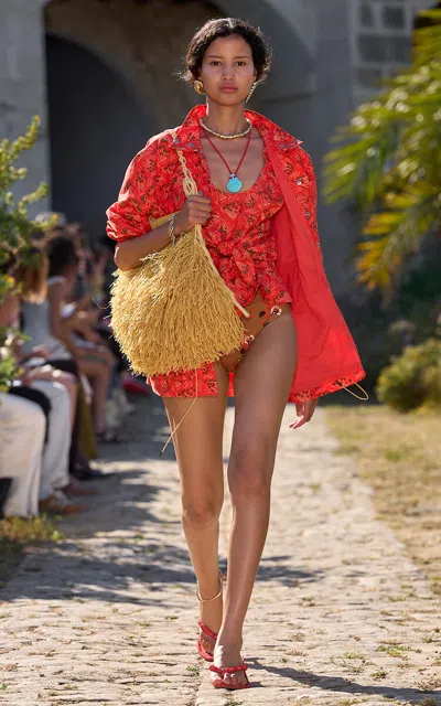 Alemais Alémais Bonetta Printed Cotton Jacket In Red