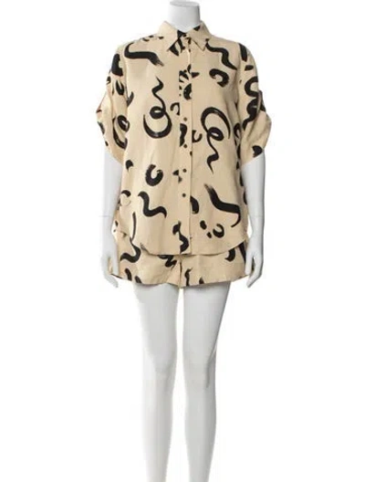 Pre-owned Alemais Brushstroke Silk Short Set In Neutral