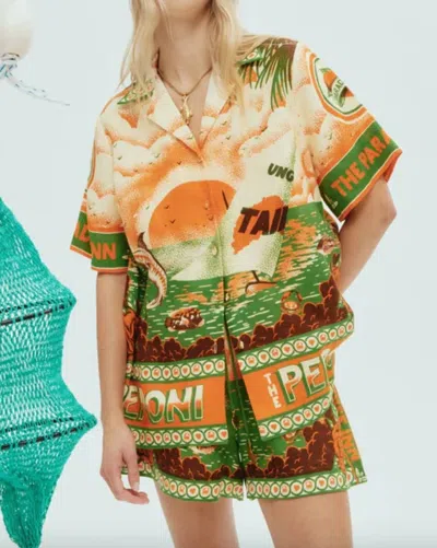 Alemais Bungalow Oversized Linen Shirt In Multi In Orange