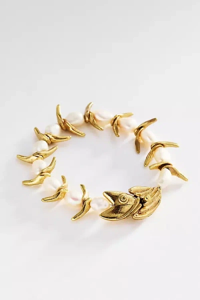 Alemais Calypso Pearl Fish Bracelet In Gold