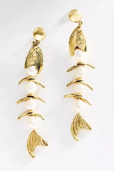 Alemais Calypso Pearl Fish Drop Earrings In Gold