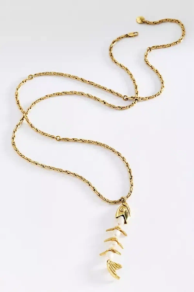Alemais Calypso Pearl Fish Necklace In Gold