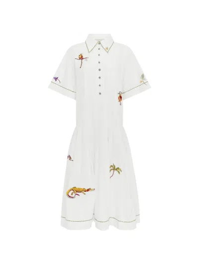 Alemais Camelia Embroidered Organic Cotton-poplin Midi Dress In White