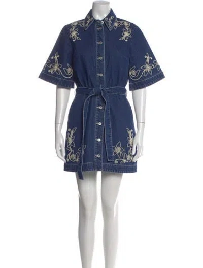 Pre-owned Alemais Carmen Belted Mini Floral Dress Mini Dress In Blue