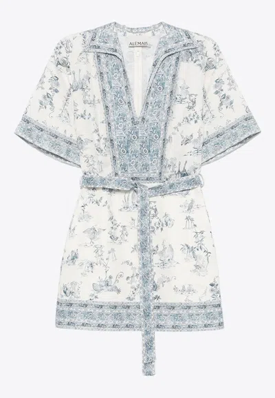 Alemais Casa V-neck Printed Mini Dress In Beige