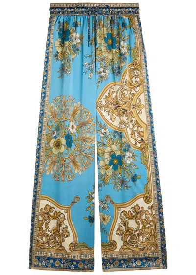 Alemais Cassie Printed Silk Trousers In Blue