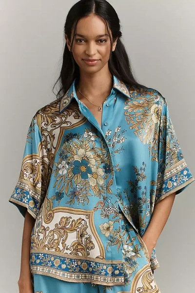 Alemais Cassie Silk Buttondown Shirt In Blue