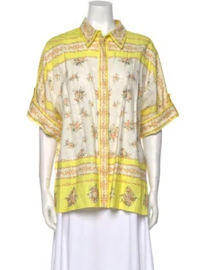 Pre-owned Alemais Catalina Printed Button-up Top In Yellow
