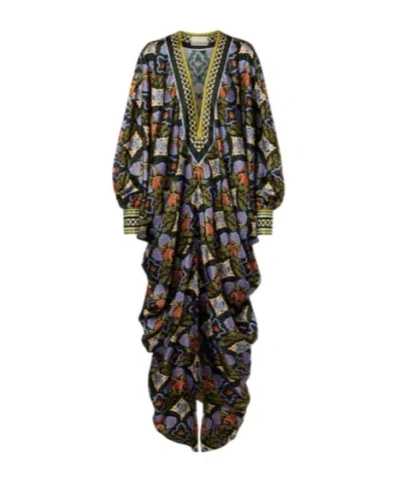 Alemais Cece Floral Silk Kaftan In Black