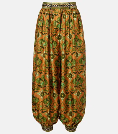 Alemais Cece Floral Silk Tapered Pants In Brown