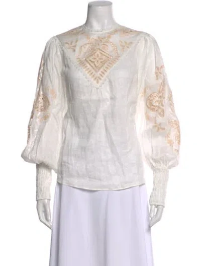 Pre-owned Alemais Cecilia Linen Blouse In White