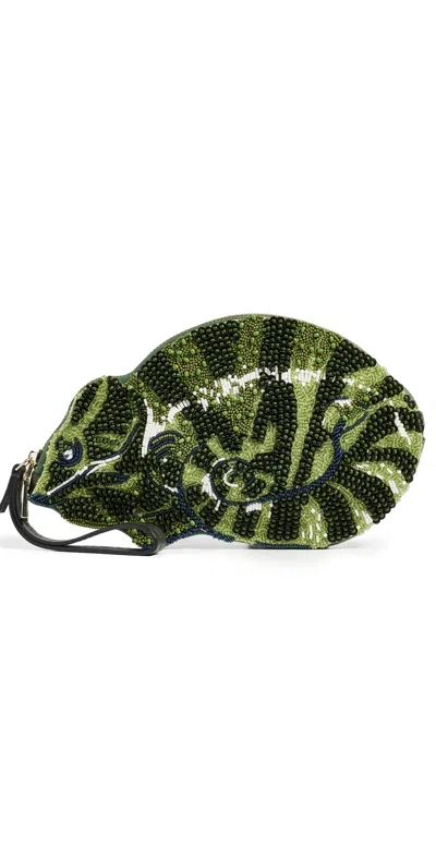 Alemais Chameleon Beaded Clutch Green