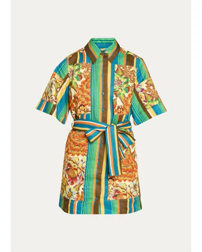Alemais Charlie Belted Linen Mini Dress In Animal Print