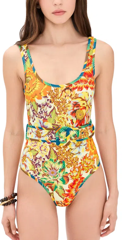 Alemais Charlie Belted Floral-print Swimsuit In Multi