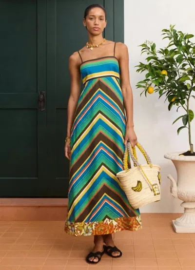 Alemais Charlie Day Midi Dress In Chevron Stripe Motif In Multi