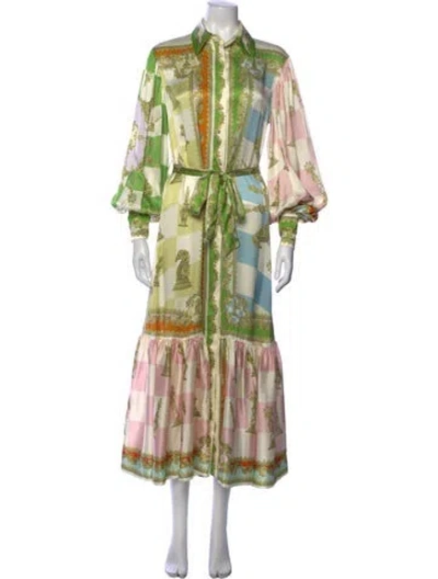 Pre-owned Alemais Checkmate Long Dress In Green