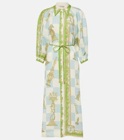 Alemais Checkmate Printed Linen Shirt Dress In Neutrals