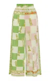 Alemais Checkmate Printed Linen Wide-leg Pants In Multi