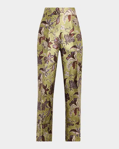 Alemais Citron Floral Satin Cropped Pants In Multi