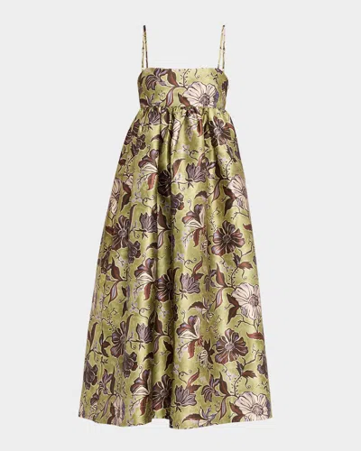 Alemais Citron Floral Satin Midi Dress In Multi