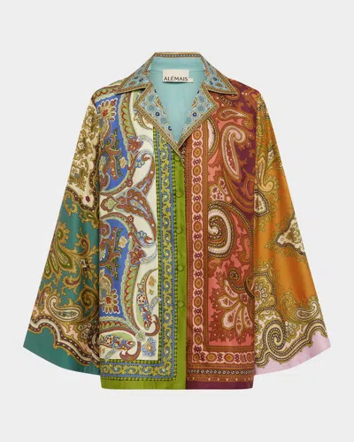 ALEMAIS CLEMENZA SPLICED BUTTON-FRONT SILK SHIRT