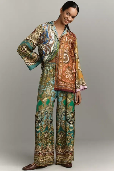 Alemais Clemenza Spliced Silk Buttondown Shirt In Multi