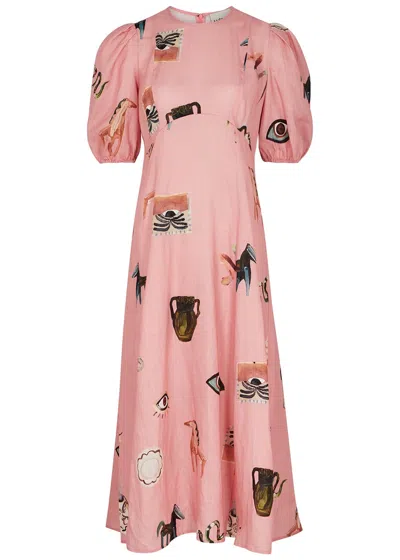 Alemais Cleo Pink Printed Linen Maxi Dress