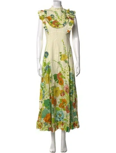 Pre-owned Alemais Constance Mid Ruffle Dress Long Dress In Green